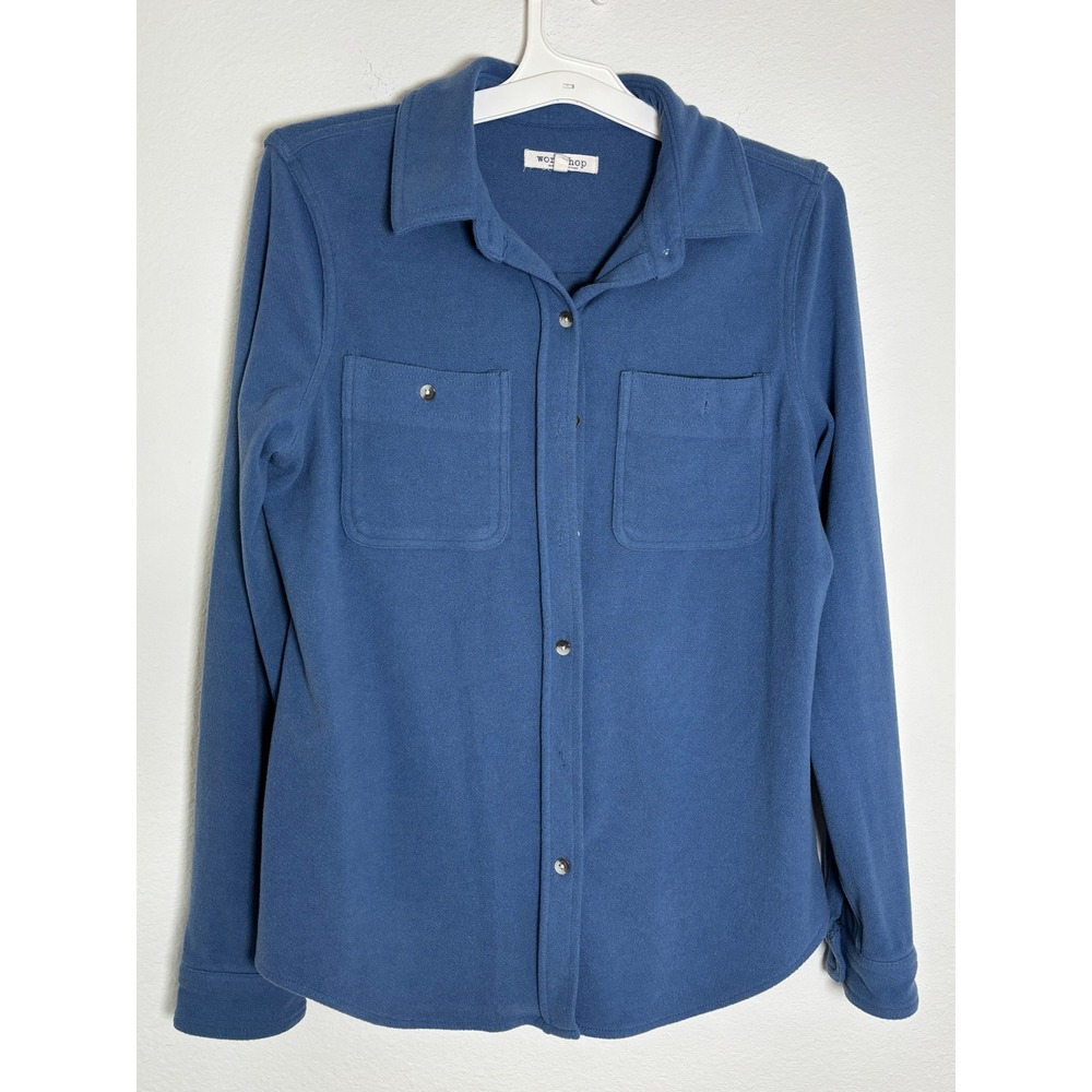 Workshop Republic Clothing Blue Fleece Button Down Shirt Womens Medium Shacket
